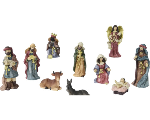 Sada figurek betlémů s Ježíškem, Marií, Josefem, Třemi králi, andělem a zvířaty