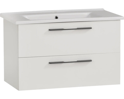 Koupelnová sestava Möbelpartner Maxim 85 cm bílá 701860 Skříňka pod umyvadlo se dvěma zásuvkami a integrovaným umyvadlem