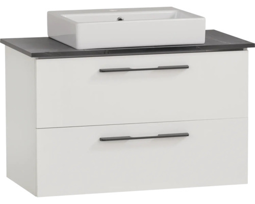 Koupelnová sestava Möbelpartner Maxim 86 cm bílá 701858 Skříňka pod umyvadlo se dvěma zásuvkami a umyvadlem na desku