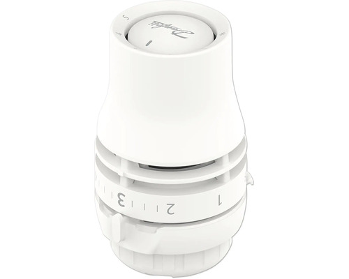 Radiátorový termostat s nastavovacími čísly 1 až 5 a logem Danfoss