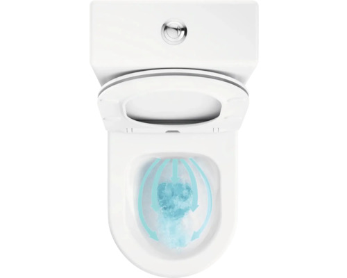 Keramická toaleta s otevřeným záchodovým prkénkem a splachováním vody