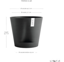 Květináč Venice 2 40 o rozměrech výška 35,7 cm, vnější průměr 40,2 cm, vnitřní průměr 37,7 cm a vnější průměr dole 29 cm