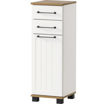 Úzká koupelnová skříňka se třemi zásuvkami a jedněmi dvířky