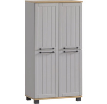 Šedá víceúčelová skříň se čtyřmi dvířky a madly