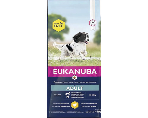 Granule pro psy středních plemen Eukanuba Adult Medium 15 kg + 3 kg zdarma