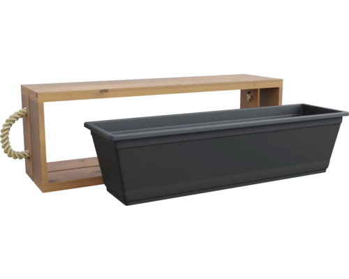 Květináč s dřevěným rámem a provazovými madly