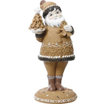 Dekorativní Santa Claus z polyresinu s perníkem a vánočním stromkem pro slavnostní dekorace