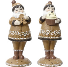 Dvě figurky Santa Clause z polyresinu držící perníkového mužíčka a muffin, jako slavnostní dekorace