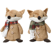 Dva plyšoví lišáci s knoflíky a šálami