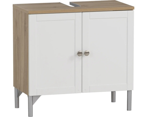 Skříňka pod umyvadlo se dvěma dvířky a kovovými úchyty