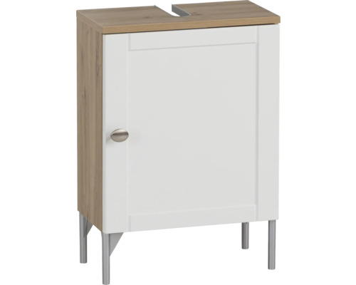 Skříňka pod umyvadlo s jedněmi dvířky a kovovými nohami