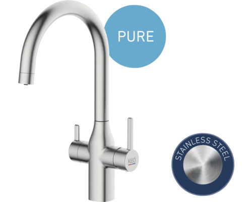 Kuchyňská baterie z nerezové oceli s vysokým výtokem a symbolem Pure
