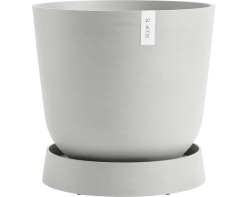 Šedý květináč s odpovídající miskou