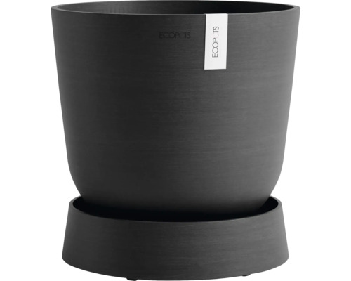 Tmavý plastový květináč s podšálkem