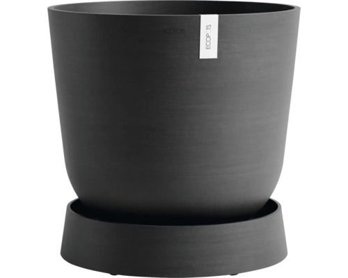 Tmavě šedý plastový květináč s podšálkem