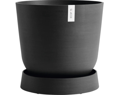 Tmavý květináč s odpovídající miskou
