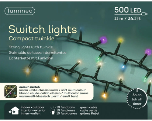 Světelný řetěz Lumineo 500 LED 10 funkcí, časovač 11 m