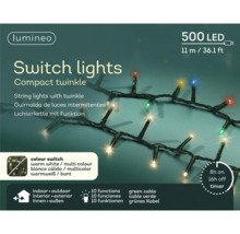 LED světelný řetěz s 500 LED, délka 11 metrů, s časovačem a různými funkcemi pro vnitřní i venkovní použití