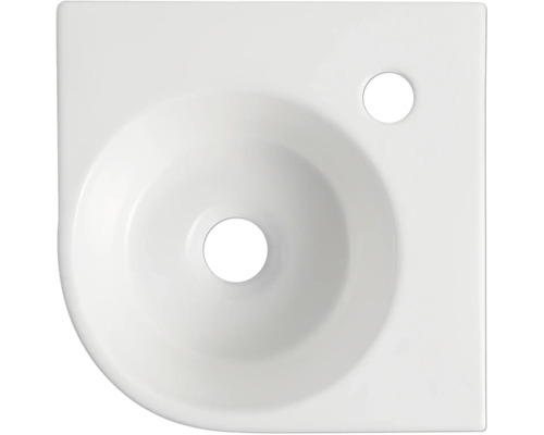 Rohové umyvadlo ze sanitární keramiky, pohled shora