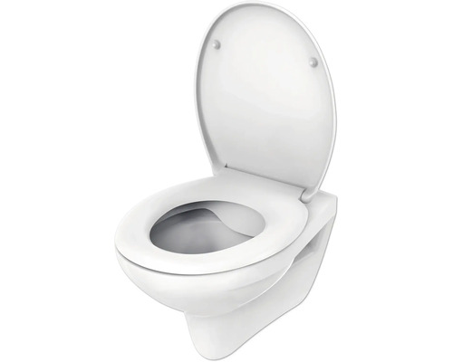 Závěsné WC s otevřeným splachovacím okrajem a vyklopeným sedátkem