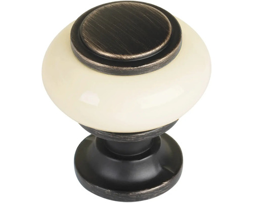 Knopka Alta Ø 31 mm, porcelán antik měď, 4 ks Nábytkový knoflík z keramiky a kovu