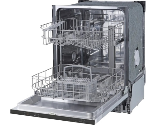 Otevřená myčka nádobí s koši na nádobí