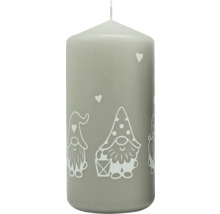 Dekorativní šedá sloupová svíčka s motivy trpaslíků