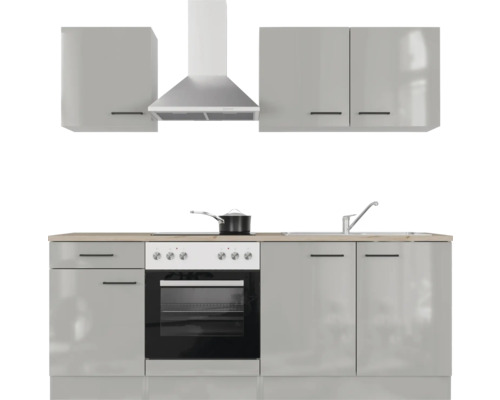 Kuchyňská linka s dřezem, sporákem, odsavačem par a závěsnými skříňkami