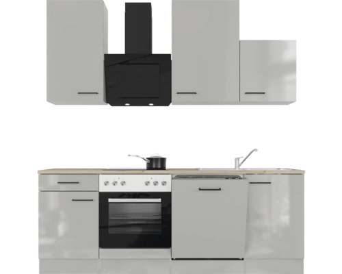 Kuchyňská linka s dřezem, sporákem, digestoří a skříňkami