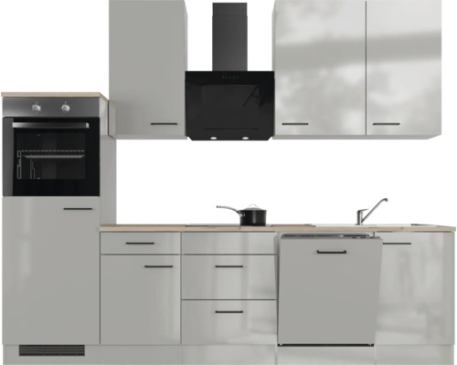 Kuchyňská linka s dřezem, sporákem, digestoří a skříňkami