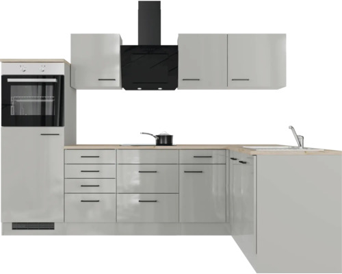Kuchyňská linka s vestavnou troubou, digestoří, dřezem a skříňkami