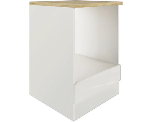 Bílý noční stolek s dřevěnou deskou