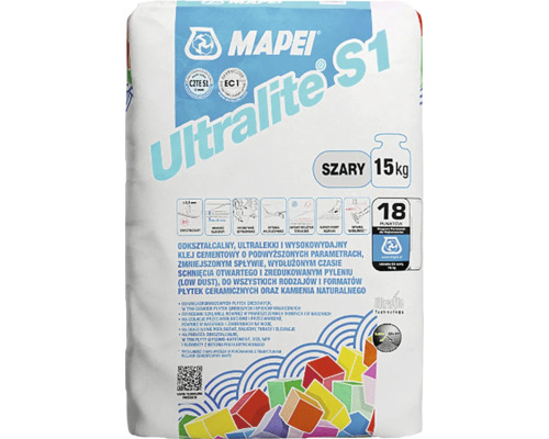 Cementové lepidlo Mapei Ultralite C2TE S1 šedé 15 kg Mapei Ultralite S1 lepidlo na obklady, 15 kg balení