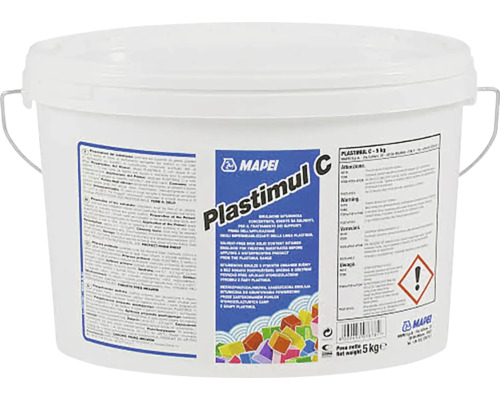 Koncentrovaná bitumenová emulze Mapei Plastimul C 5 kg Kbelík Plastimul C od společnosti Mapei, připravená k použití, spárovací hmota na bázi syntetické pryskyřice