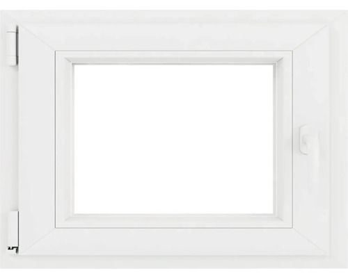 Bílé obdélníkové plastové okno s kováním a klikou