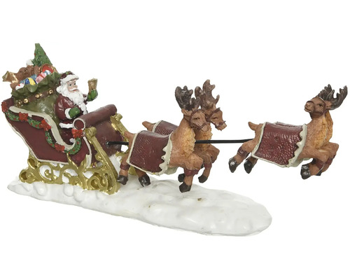 Figurky polyresinové santa na saních Christmas villages 5 x 18 x 10 cm Vánoční dekorace s Santa Clausem v saních se soby