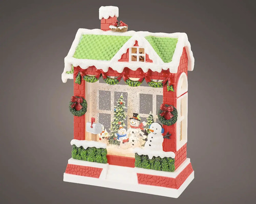 LED domek sněžítko 8,5 x 17,5 x 25,4 cm červená, teplé bílé světlo Dekorativní sněhová koule s motivem domu, Santa Clause a vánočního stromku