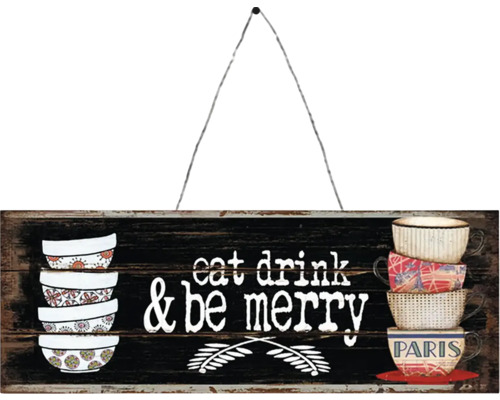 Plechová cedule eat drink & be merry 36x13 cm