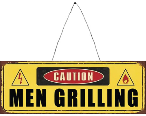 Plechová cedule CAUTION MEN GRILLING 36x13 cm