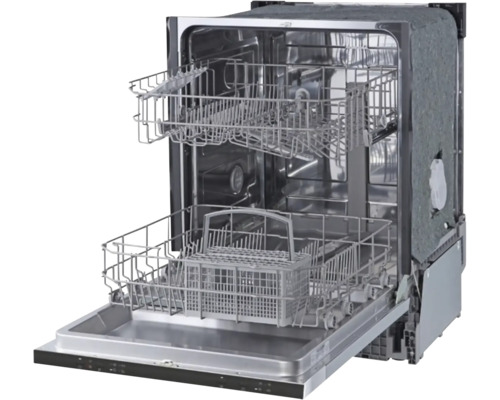 Otevřená myčka na nádobí s košíky na příbory