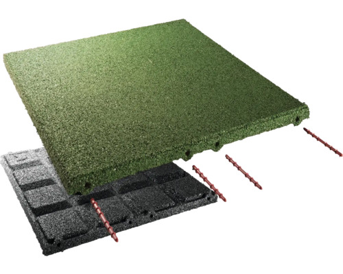 Zelené a černé dlaždice na ochranu proti pádu s připojovacími kolíky.