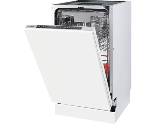 Otevřená, bílá myčka nádobí do kuchyně.