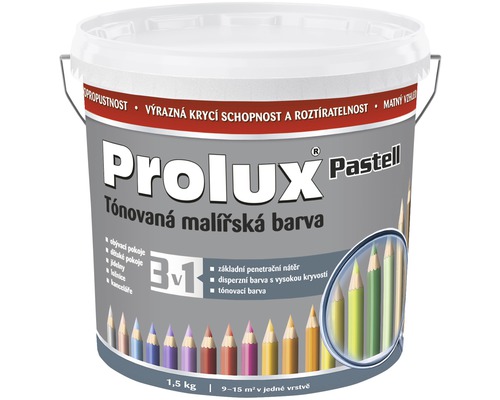 Barva na zeď Prolux Pastell tónovaná 0167 šedá betonová 1,5 kg Tónovaná barva Prolux Pastell v kbelíku