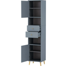 Vysoká skříň se dvěma zásuvkami, dvěma dvířky a policemi