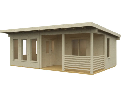 Dřevěný zahradní domek s verandou a okny