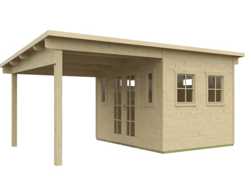 Dřevěný zahradní domek s krytou terasou