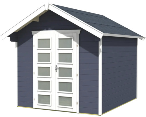 Zahradní domek s dvoukřídlými dveřmi a okny