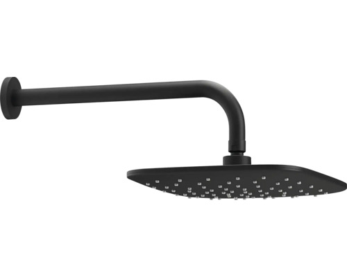 Černá sprchová hlavice s nástěnným ramenem