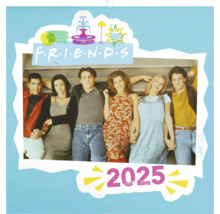 Nástěnný kalendář Friends na rok 2025 s obrázkem hvězd seriálu.