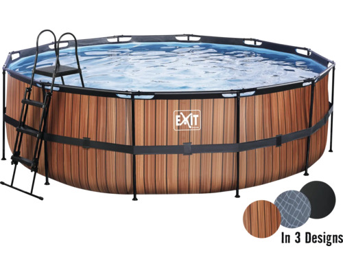 Nadzemní bazén rámový EXIT Wood Pool ø450 x 122 cm design dřevo s pískovou filtrací a žebříkem